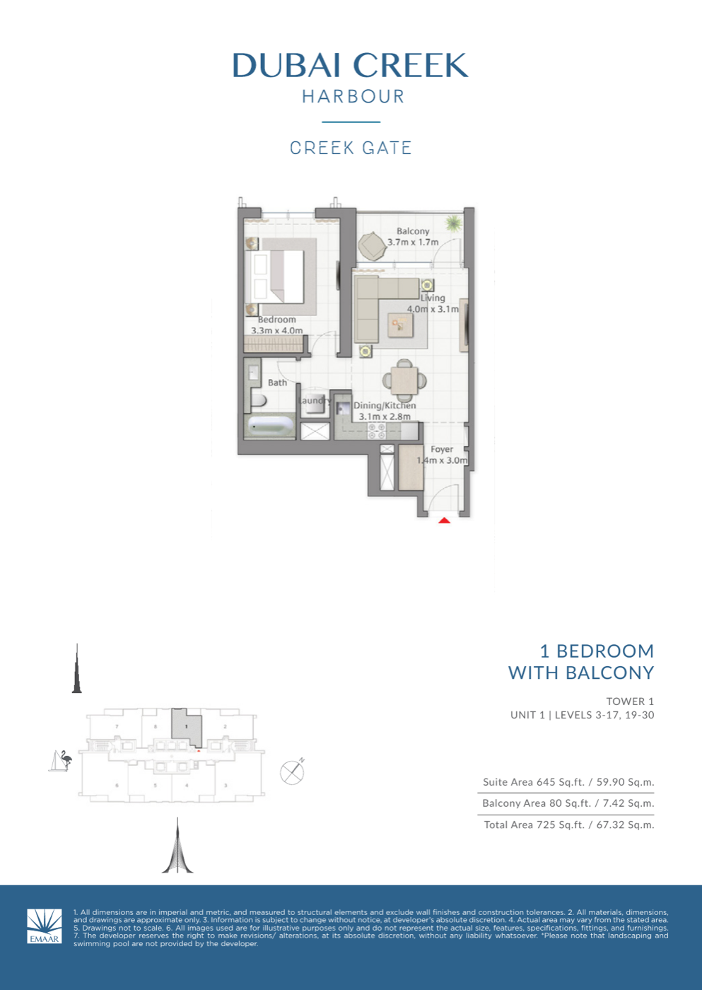 1 Bedroom with Balcony — Unit 1