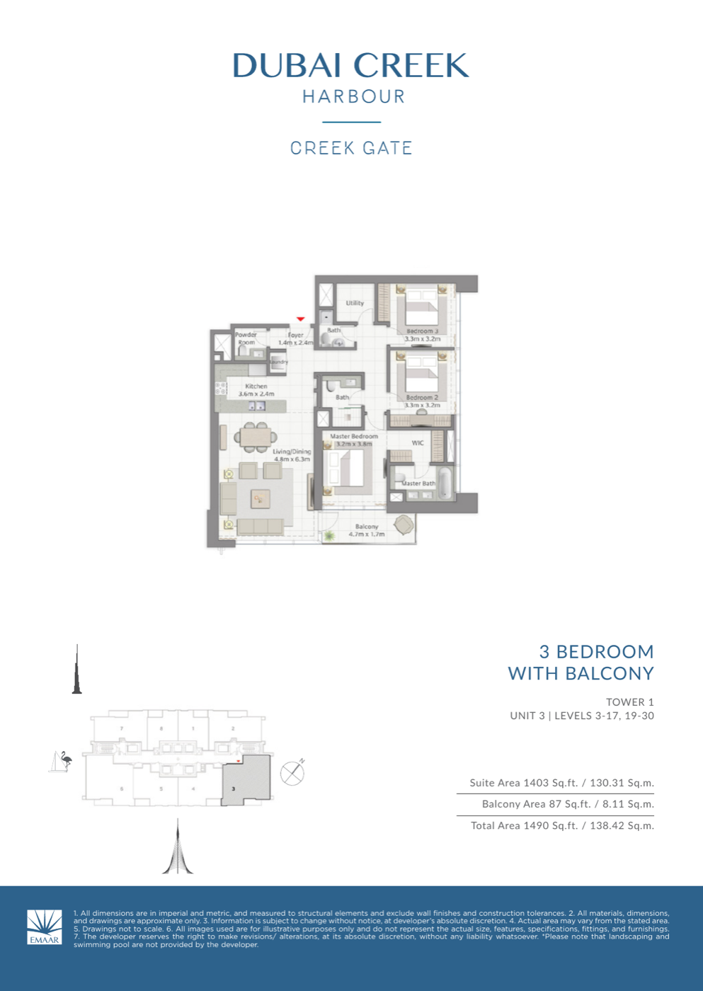 3 Bedroom with Balcony — Unit 3