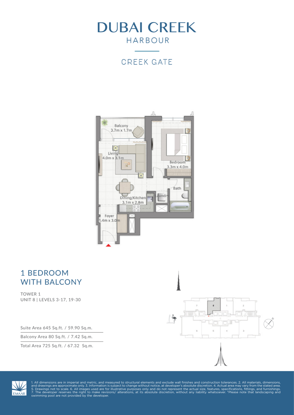 1 Bedroom with Balcony — Unit 8