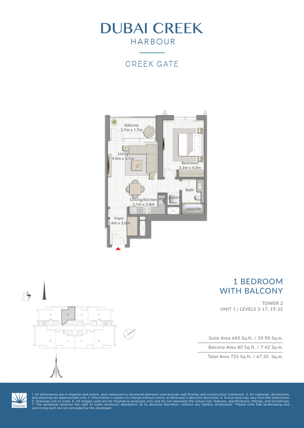 1 Bedroom with Balcony — Unit 1