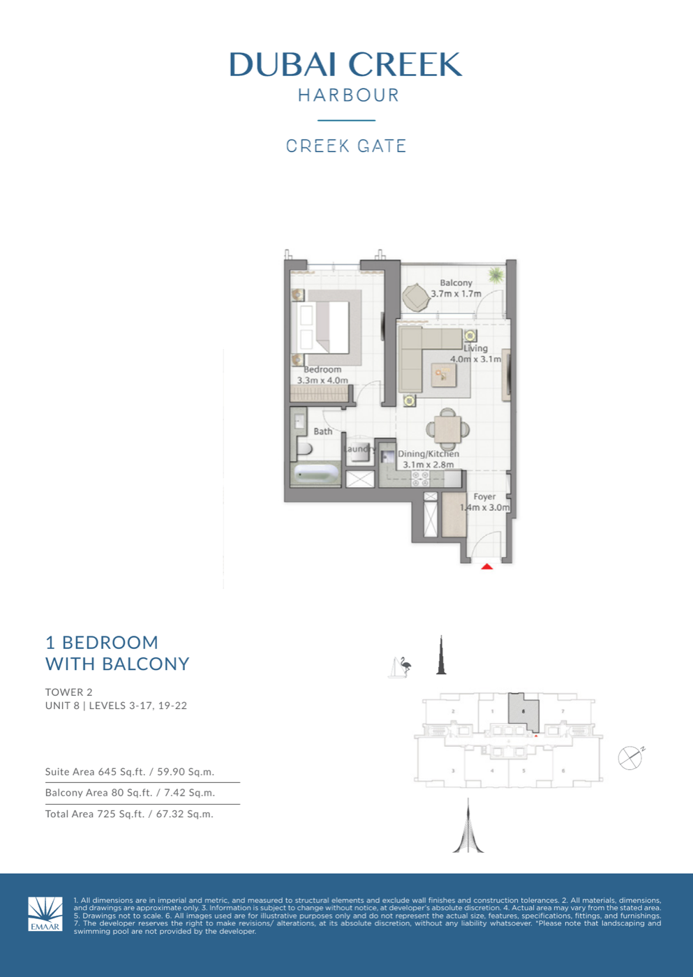 1 Bedroom with Balcony — Unit 8