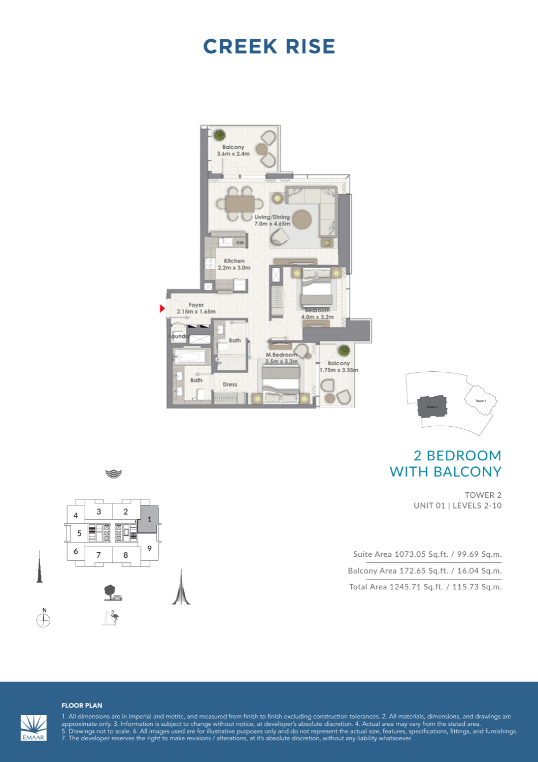 2 Bedroom with Balcony — Unit 1