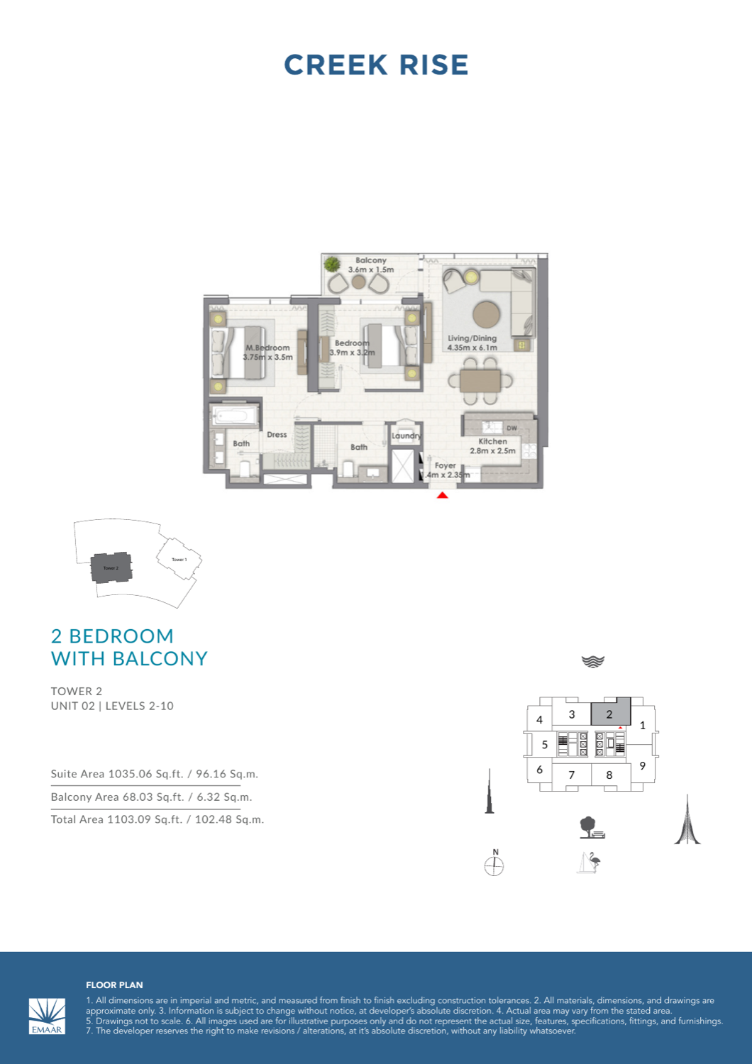 2 Bedroom with Balcony — Unit 2