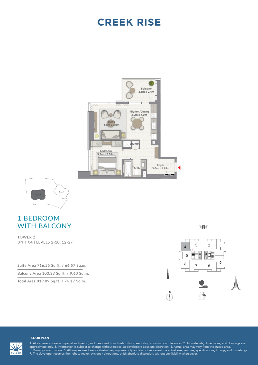 1 Bedroom with Balcony — Unit 4