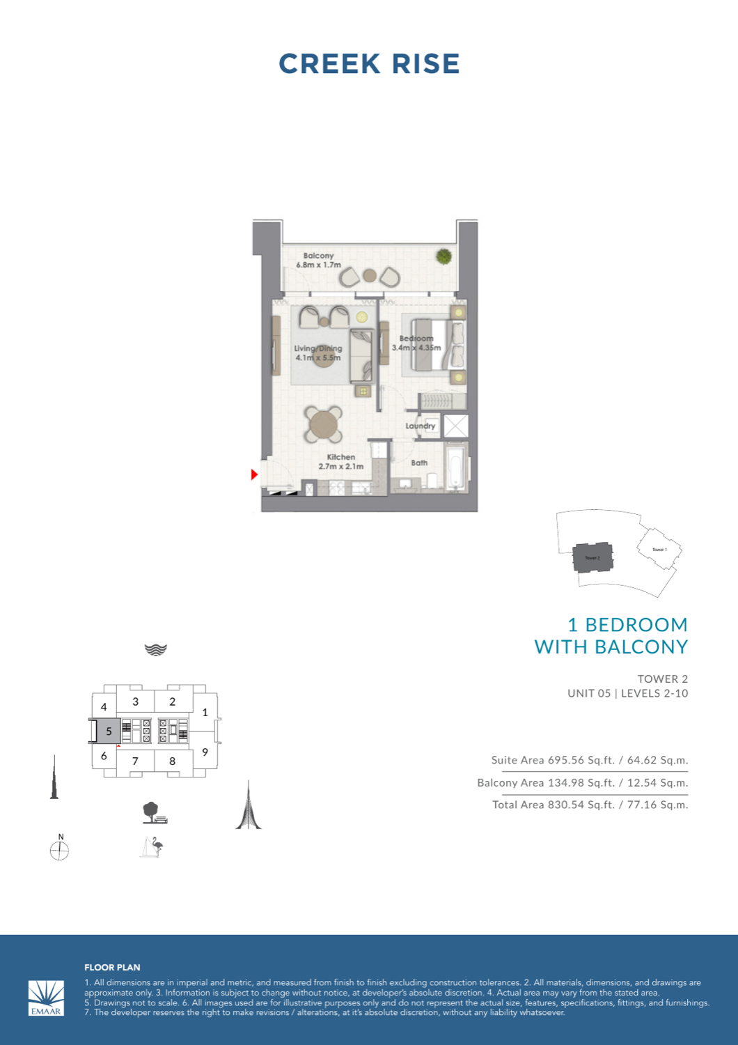 1 Bedroom with Balcony — Unit 5