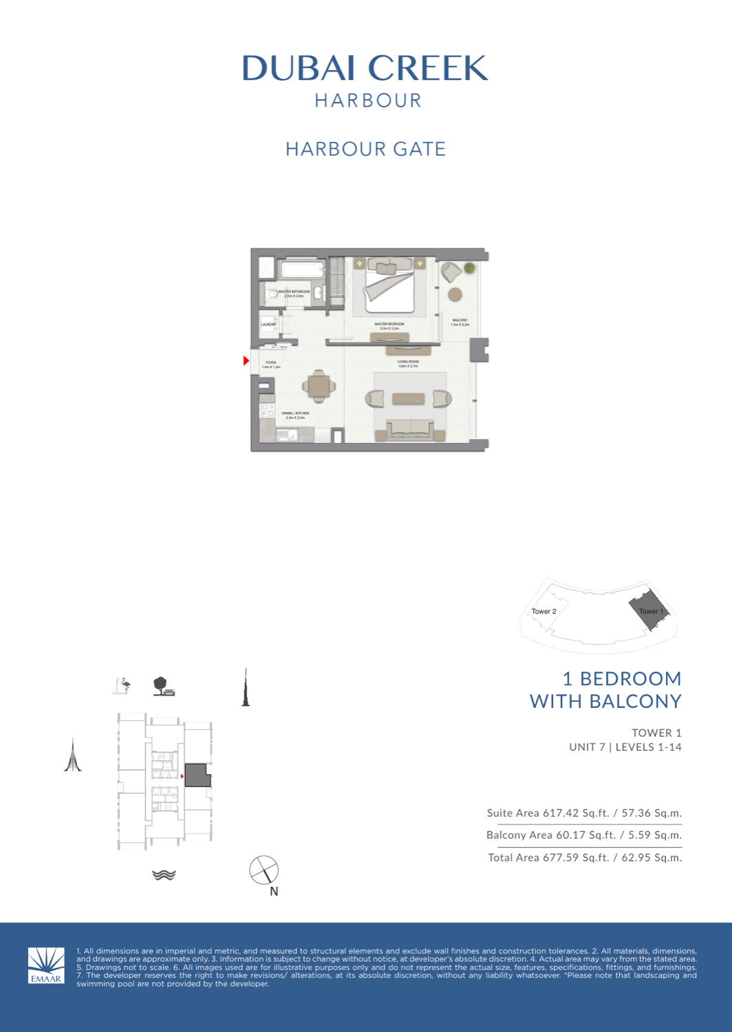 1 Bedroom with Balcony — Unit 7