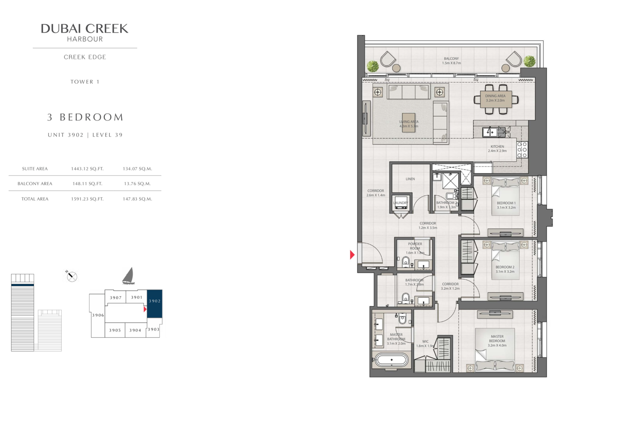 3 Bedroom Level 39 / Unit 2