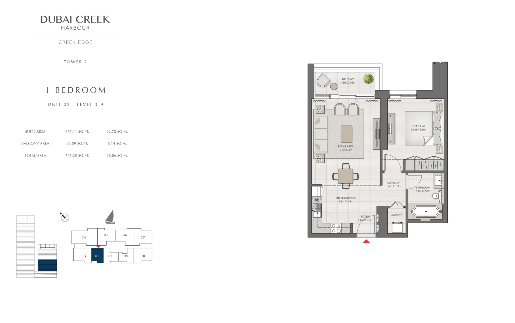 1 Bedroom Level 3-9 / Unit 2