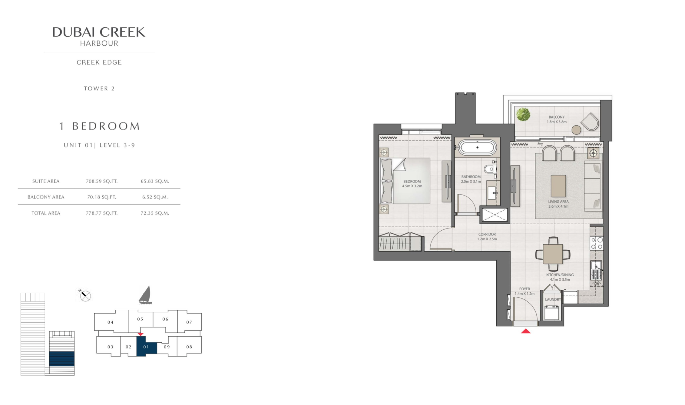 1 Bedroom Level 3-9 / Unit 1