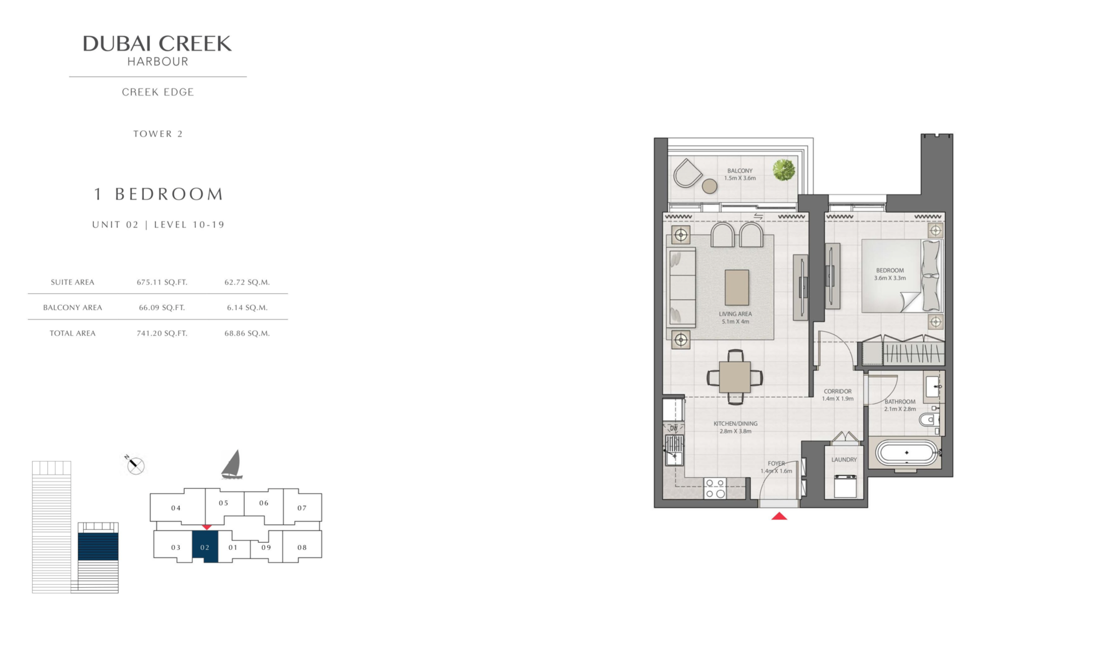 1 Bedroom Level 10-19 / Unit 2