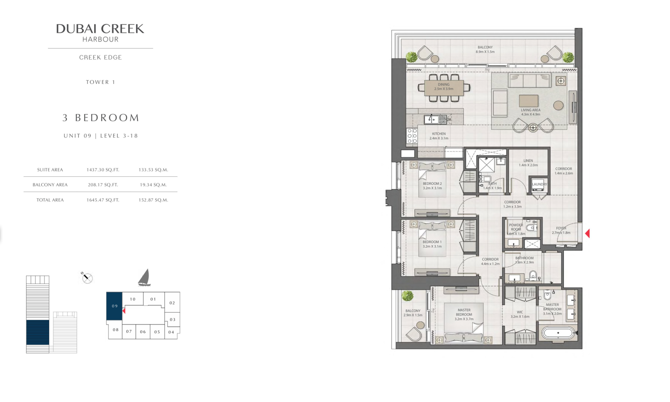 3 Bedroom Level 3-18 / Unit 9
