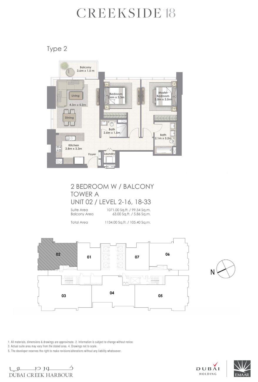 2 Bedroom with Balcony - Unit 02