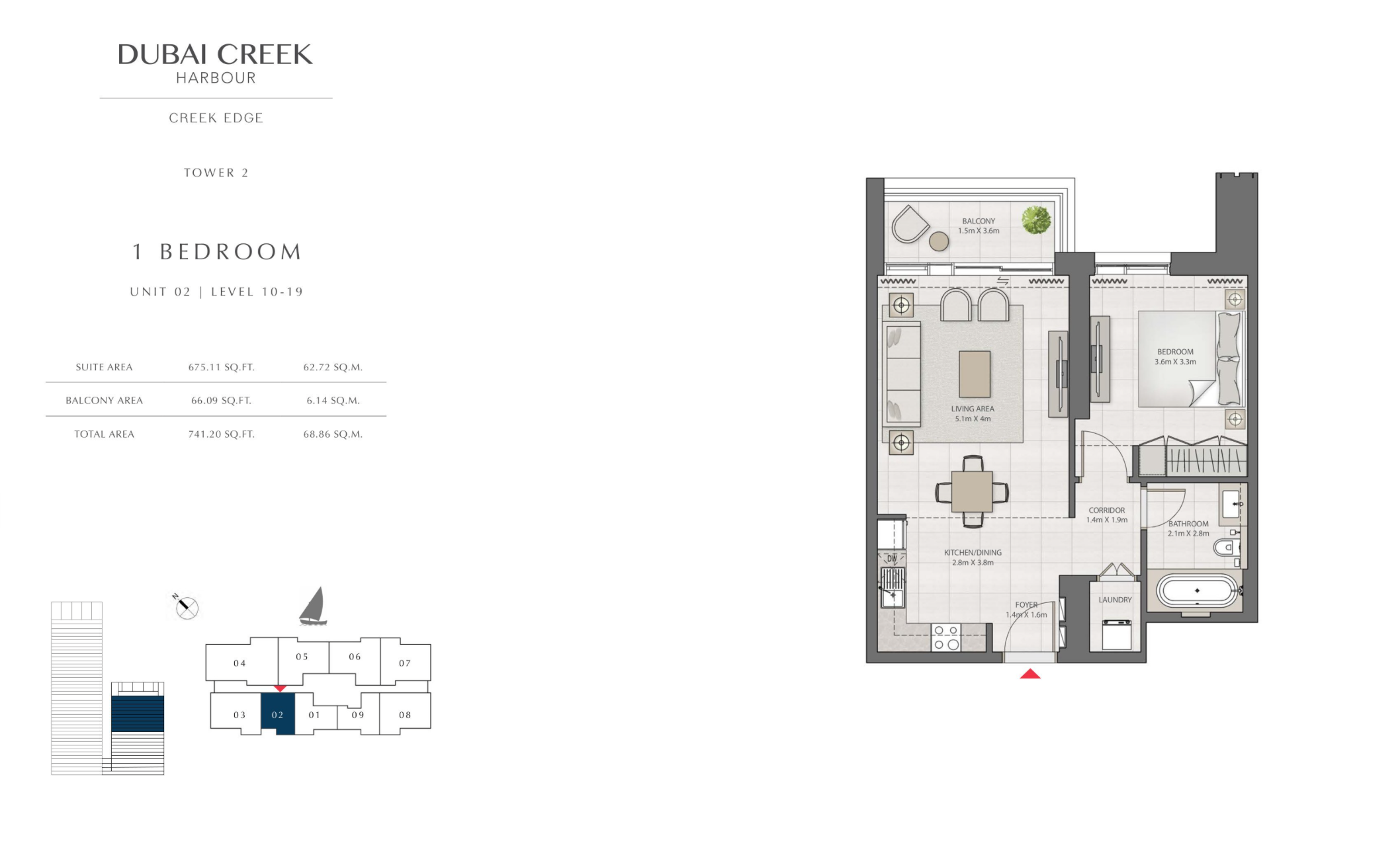 1 Bedroom Level 10-19 / Unit 2