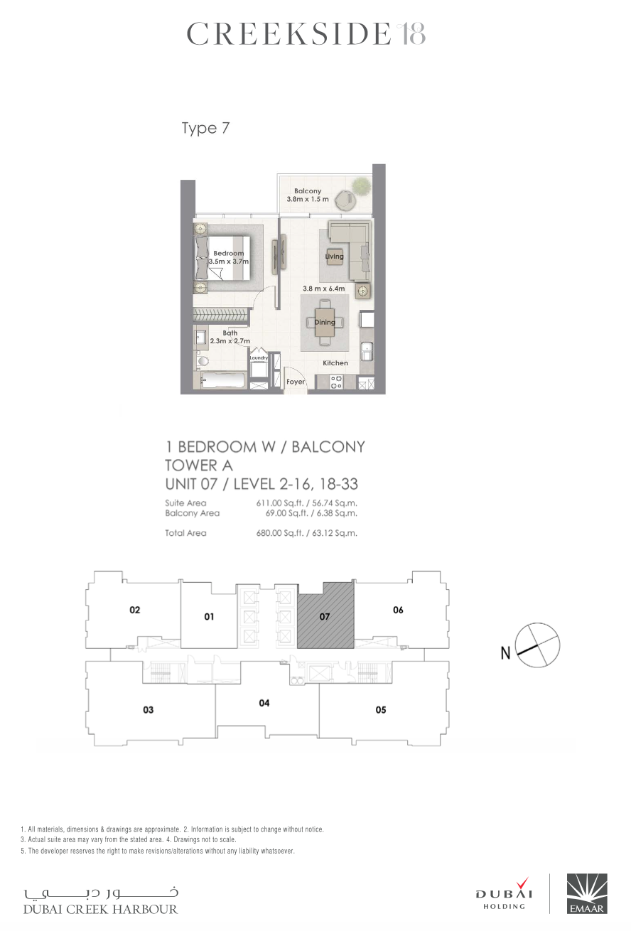 1 Bedroom with Balcony - Unit 07