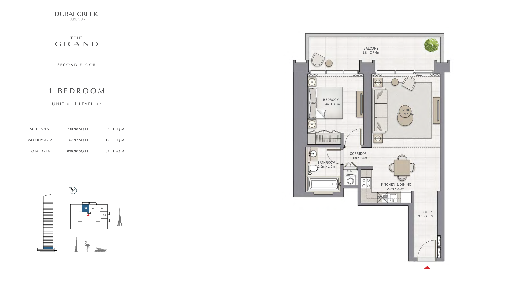 1 Bedroom with Balcony — Unit 1 