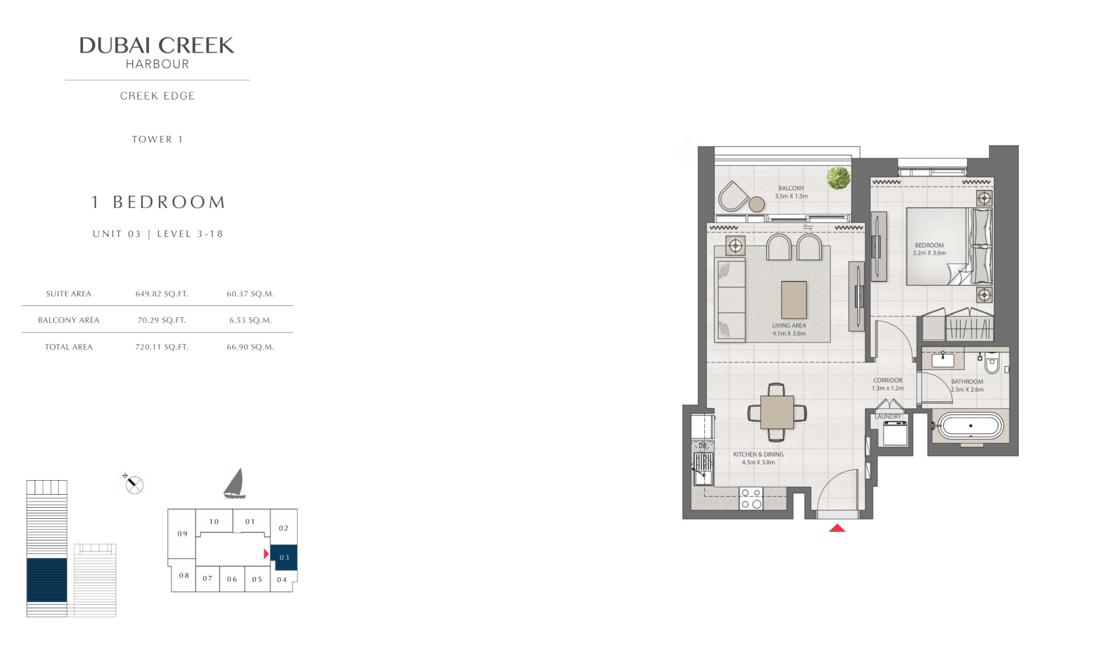 1 Bedroom Level 3-18 / Unit 3