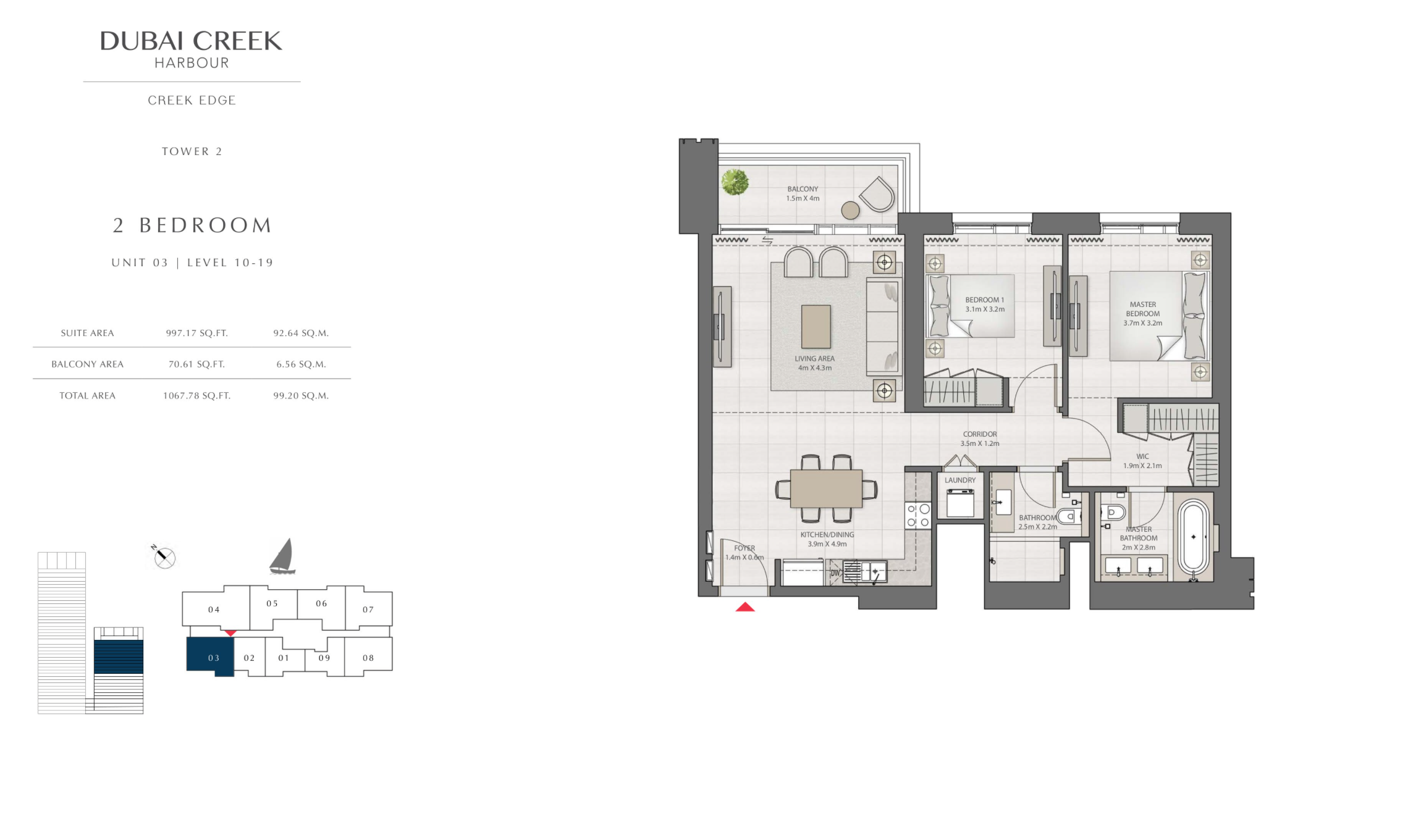 2 Bedroom Level 10-19 / Unit 3