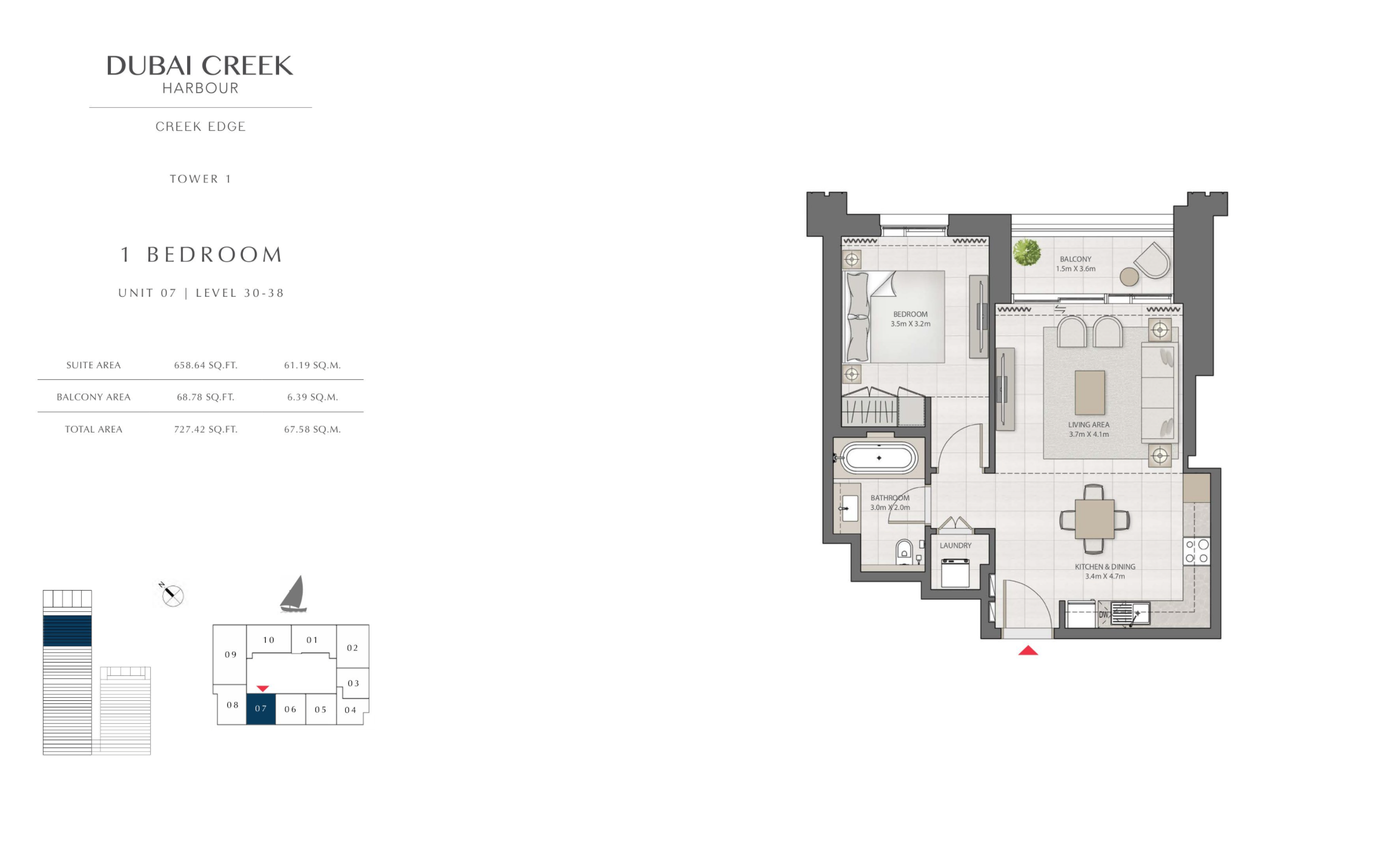 1 Bedroom Level 30-38 / Unit 7