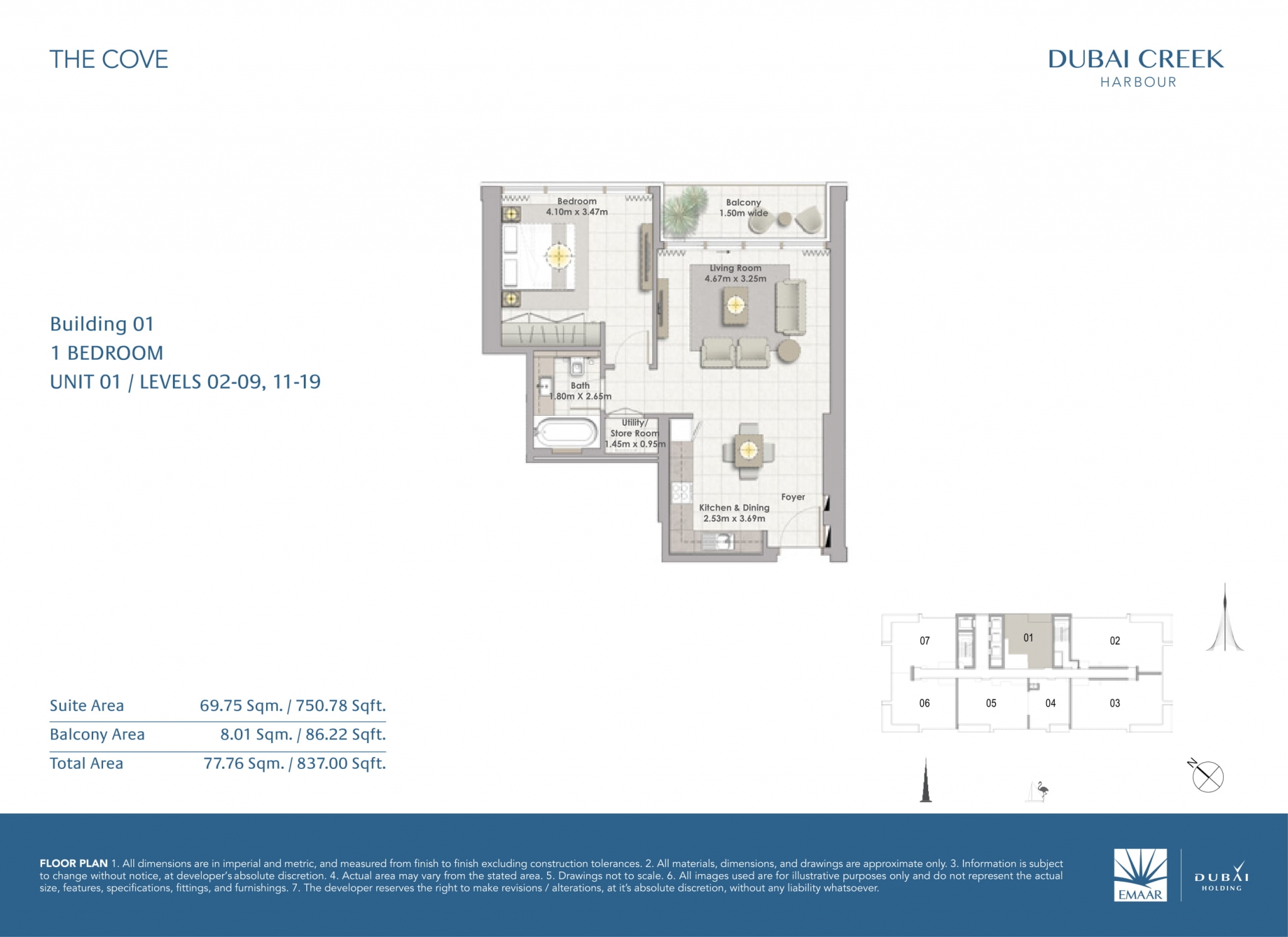 1 Bedroom Unit 1 - Level 2-9, 11-19