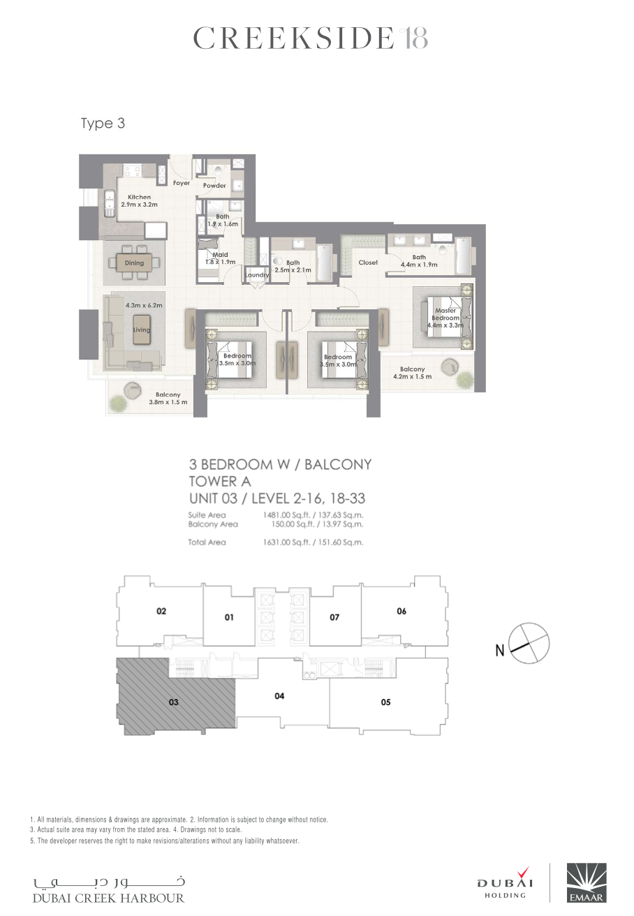 3 Bedroom with Balcony - Unit 03