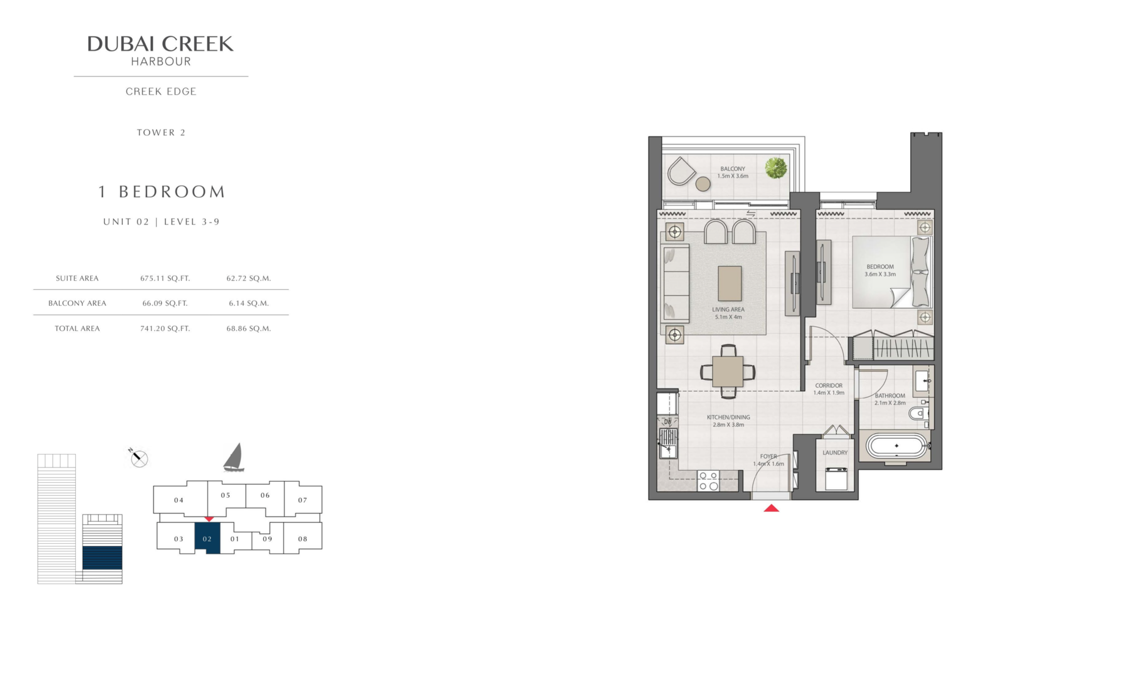 1 Bedroom Level 3-9 / Unit 2