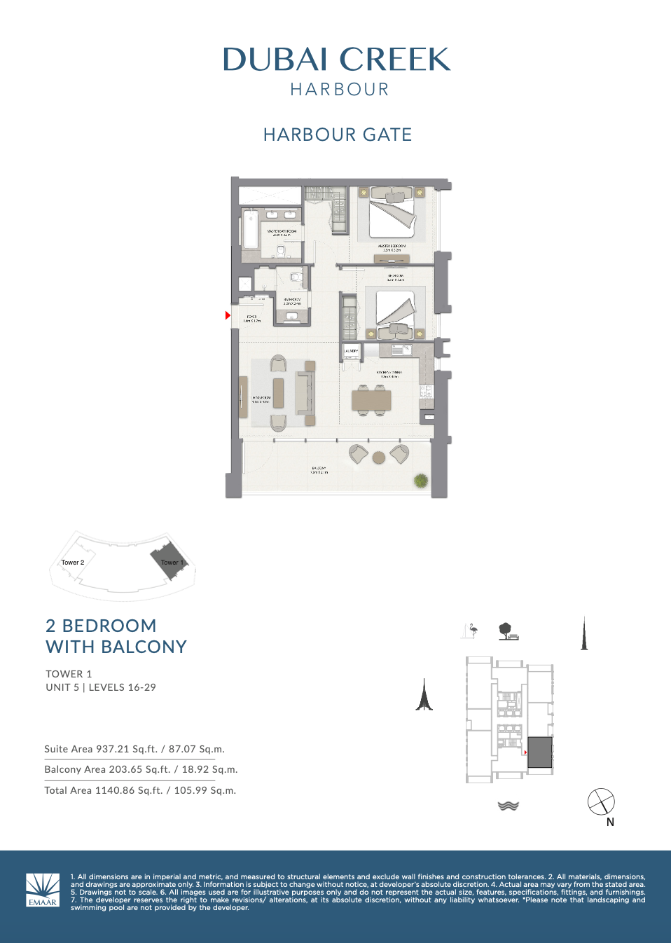 2 Bedroom with Balcony Unit 05 - Level 16-29