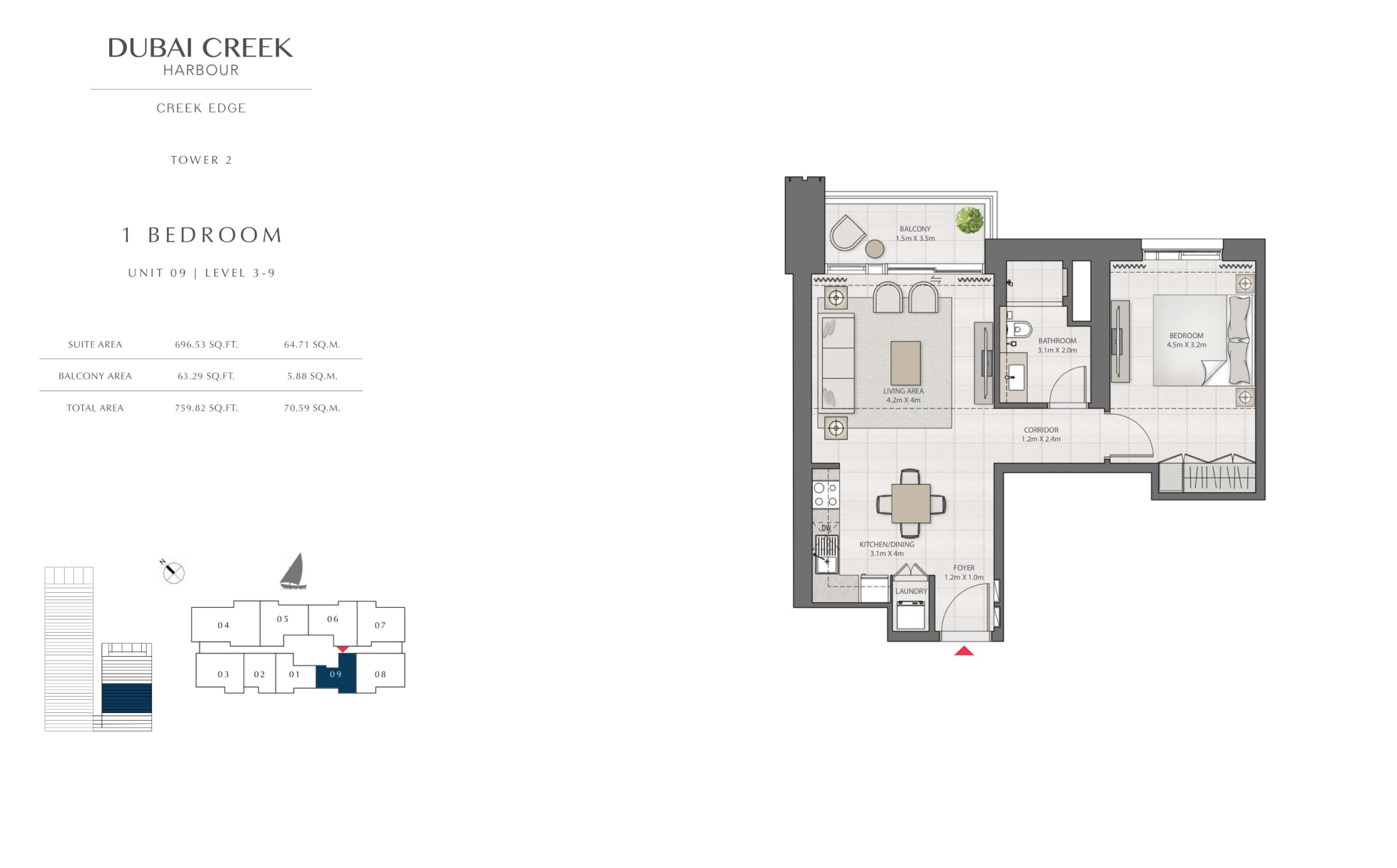 1 Bedroom Level 3-9 / Unit 9